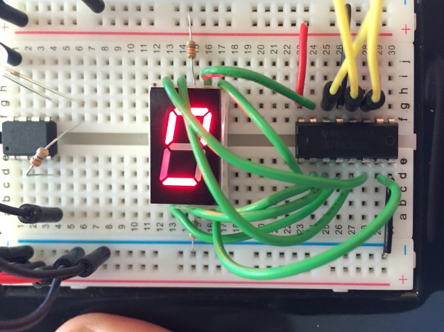 Shows how I connected each pin of a shift register to a 7-segment display